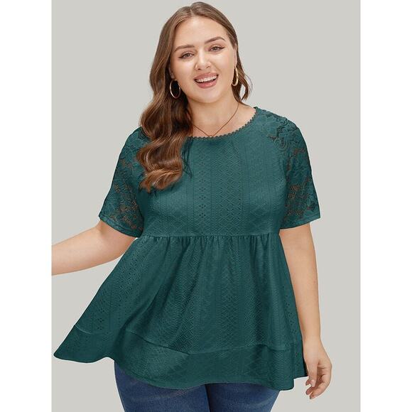 BloomChic 1X Short Sleeve Round Neck Top Plus Size 14 16 Elegant Summer Blouse - Picture 1 of 3